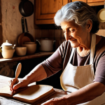 **A sun-drenched photo of an Italian grandmother in her rustic kitchen, sharing a cooking secret with her granddaughter. Focus on the warmth and connection, emphasizing traditional ingredients and a handwritten recipe book.** (This prompt is based on the section about connecting with the audience through personal stories and culinary roots.)