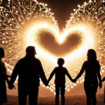 An evocative and warm image symbolizing deep human connection through authentic storytelling. Focus on elements like intertwining light particles forming a bridge between people, subtle heart motifs emerging from shared narratives, and abstract shapes suggesting empathy and trust. A diverse group of individuals should appear subtly interconnected, possibly through a shared gaze or a gentle glow that emanates from their hearts, representing the bond created by genuine stories. The overall mood should be inspiring and intimate, reflecting a profound emotional resonance and vulnerability. Soft, inviting color palette.