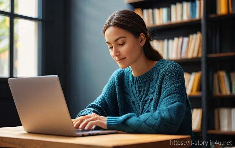 스토리텔러로서의 자기계발 도구 - **Prompt: The Spark of AI Inspiration**
    A diverse writer, mid-30s, is seated at a minimalist woo...