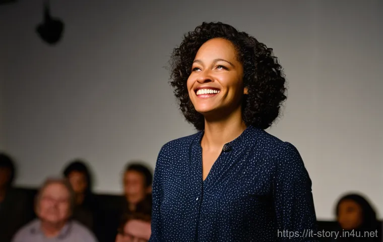 스토리텔러 실기 시험의 주요 평가 요소와 전략 분석과 연구 - **Prompt:** A dynamic female storyteller, mid-30s, with a warm and inviting expression, stands on a ...