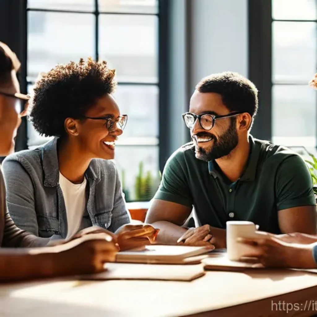 스토리텔러 전문 기관 및 협회 - **Prompt:** A diverse group of professional storytellers, casually dressed but smart, gathered aroun...