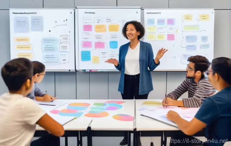 스토리텔러 전문 기관 및 협회 - **Prompt:** A diverse group of professional storytellers, casually dressed but smart, gathered aroun...