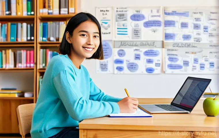 스토리텔러 필기 시험의 필수 암기 사항 - **Prompt: "A vibrant and energetic young adult student, approximately 19 years old, gender-neutral, ...