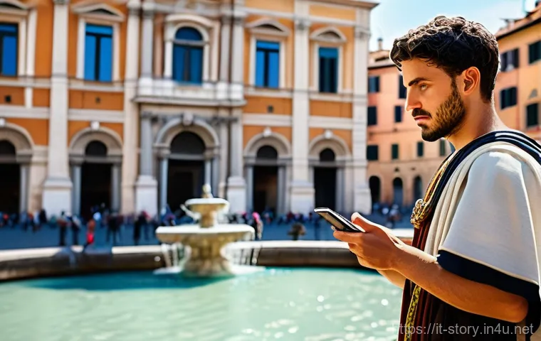 스토리텔러가 만드는 혁신적인 이야기 - **Immersive AR Historical Storytelling in Rome**
    "A young adult, roughly 25-35 years old, with a...