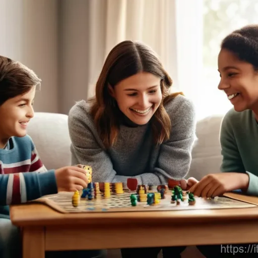 스토리텔러와 교육적 스토리텔링의 결합 - A heartwarming scene of a family, consisting of a mother, father, and two children (a boy and a girl...