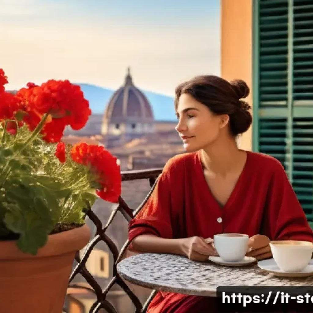 스토리텔러의 일상에서 배우는 교훈 - **A Serene Italian Morning Ritual:** A candid, sun-drenched photograph of a person (30s-40s, ethnica...
