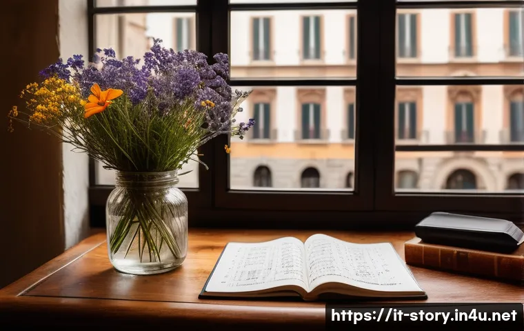 스토리텔러로서 창작 능력 향상법 - A cozy writer’s desk scene in a modern Italian apartment with warm natural light filtering through a...