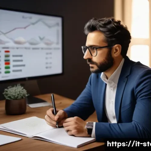 스토리텔러 직무와 관련된 성공 전략 - A professional Italian storyteller in a modern creative studio, surrounded by digital screens displa...