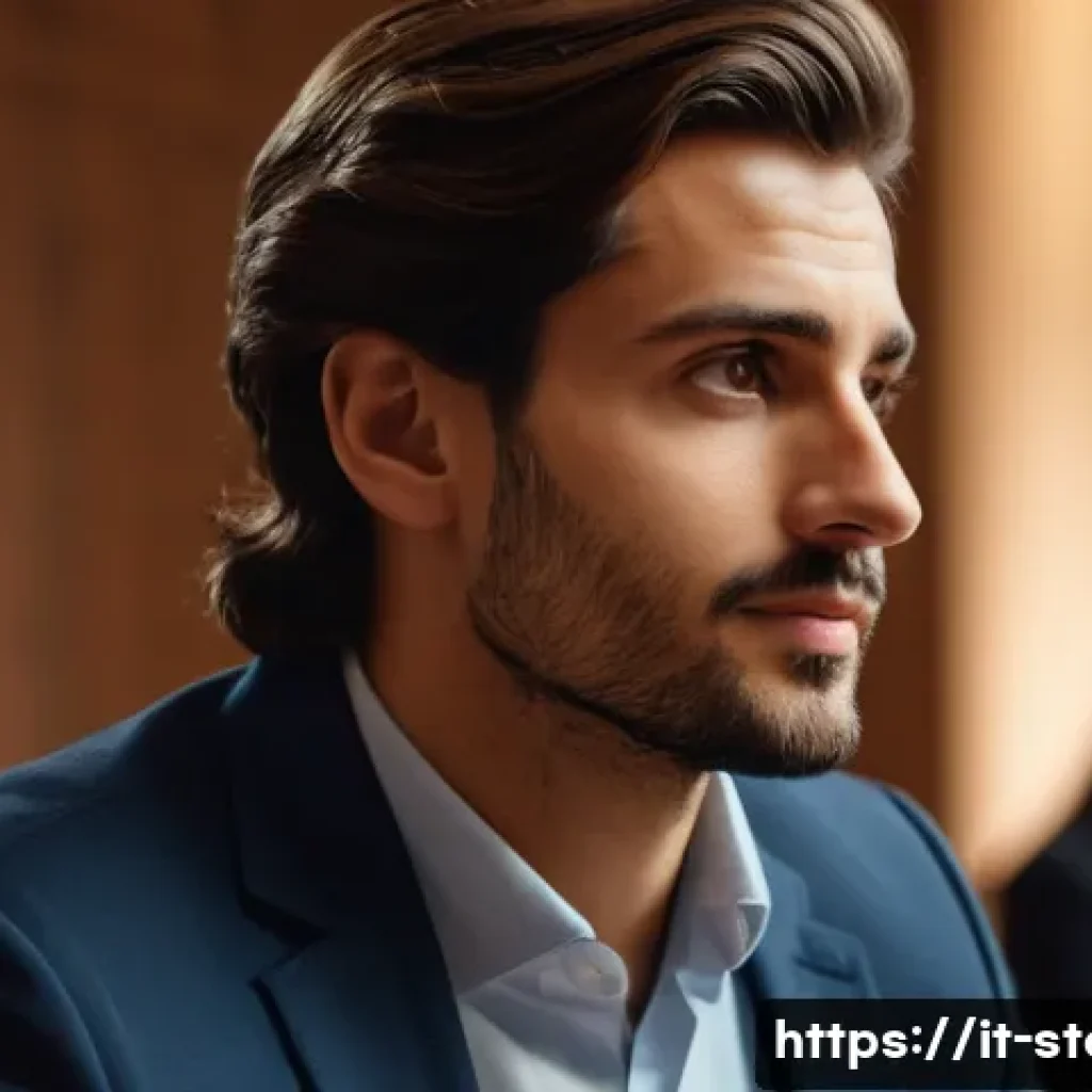 스토리텔러 실기 시험의 평가 기준과 전략 - A confident young Italian speaker standing on a stage in a formal setting, wearing smart casual atti...