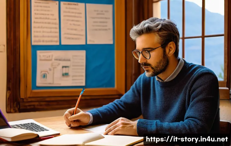 스토리텔러의 인생을 바꾼 멘토들 - A warm, modern Italian writing studio scene featuring a young adult storyteller seated at a wooden d...