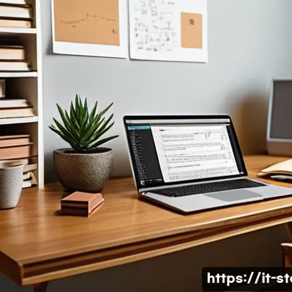 스토리텔러 자격증의 학습 자료 추천 - A modern writer&rsquo;s workspace featuring a sleek laptop with Scrivener software open on screen, surroun...