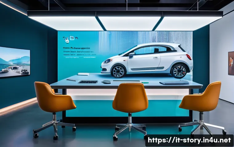스토리텔러와 AI의 협업 사례 - A futuristic creative writing studio where an Italian author collaborates with an AI holographic ass...
