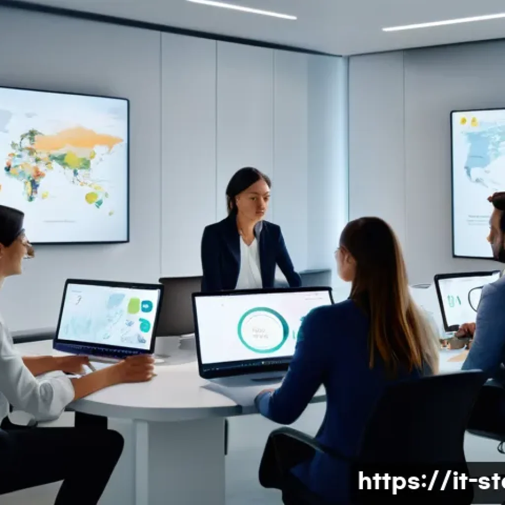 스토리텔러 실무에서의 창의적 이야기 제작 사례 연구 - A professional marketing team in a modern Italian office, collaborating on a storytelling campaign u...