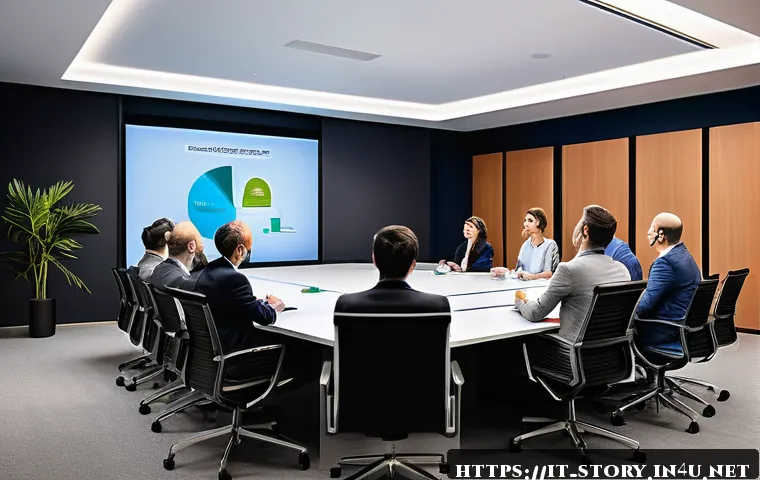 스토리텔러 자격증을 통한 커리어 확장 사례 - A professional Italian storyteller presenting a dynamic workshop in a modern conference room, surrou...