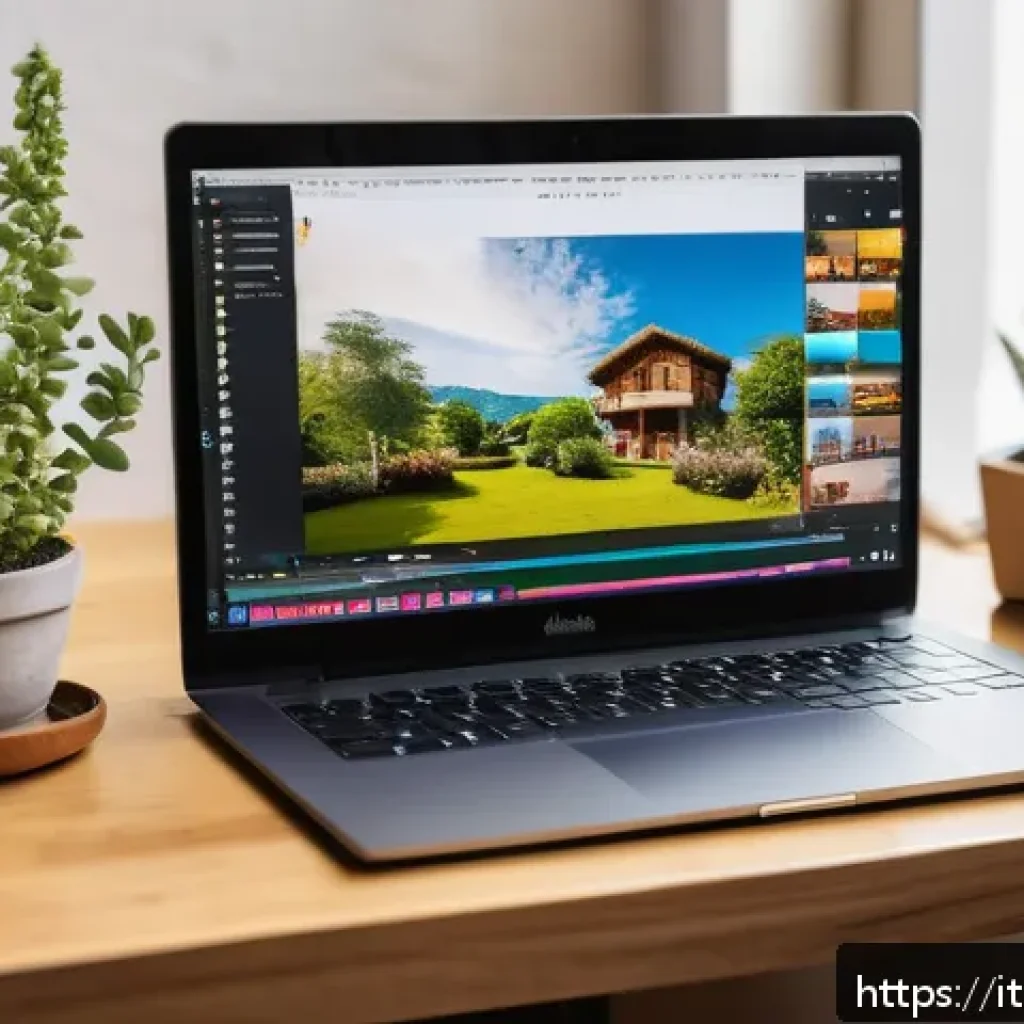 스토리텔러의 글로벌 네트워킹 기회 - A vibrant digital storyteller&rsquo;s workspace featuring a modern laptop with Adobe Premiere open on scre...