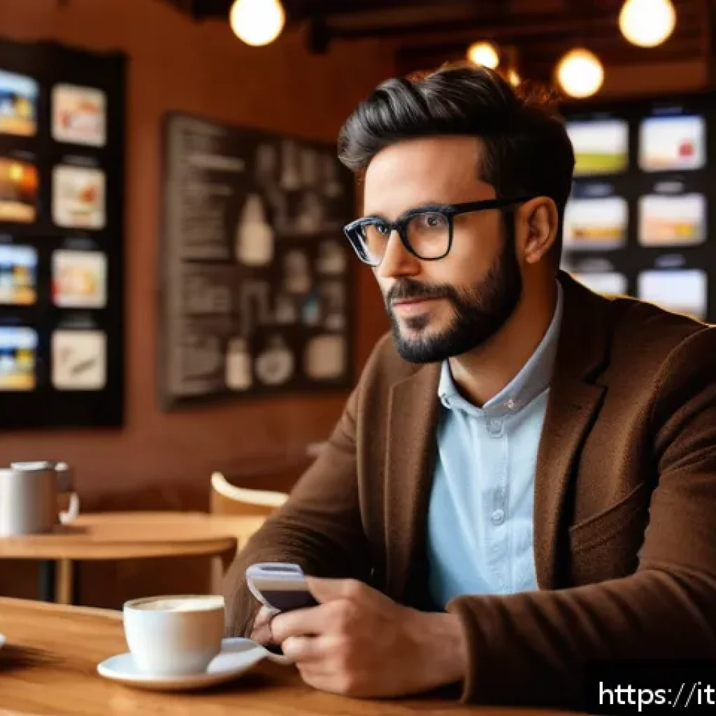 스토리텔러 직업의 사회적 영향과 역할 분석 - A modern digital storyteller in a cozy, stylish Italian café setting, surrounded by multiple screens...