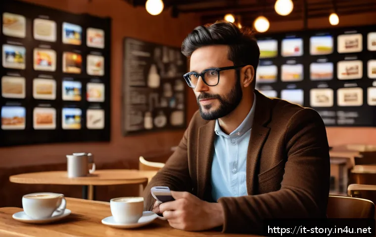 스토리텔러 직업의 사회적 영향과 역할 분석 - A modern digital storyteller in a cozy, stylish Italian caf&eacute; setting, surrounded by multiple screens...