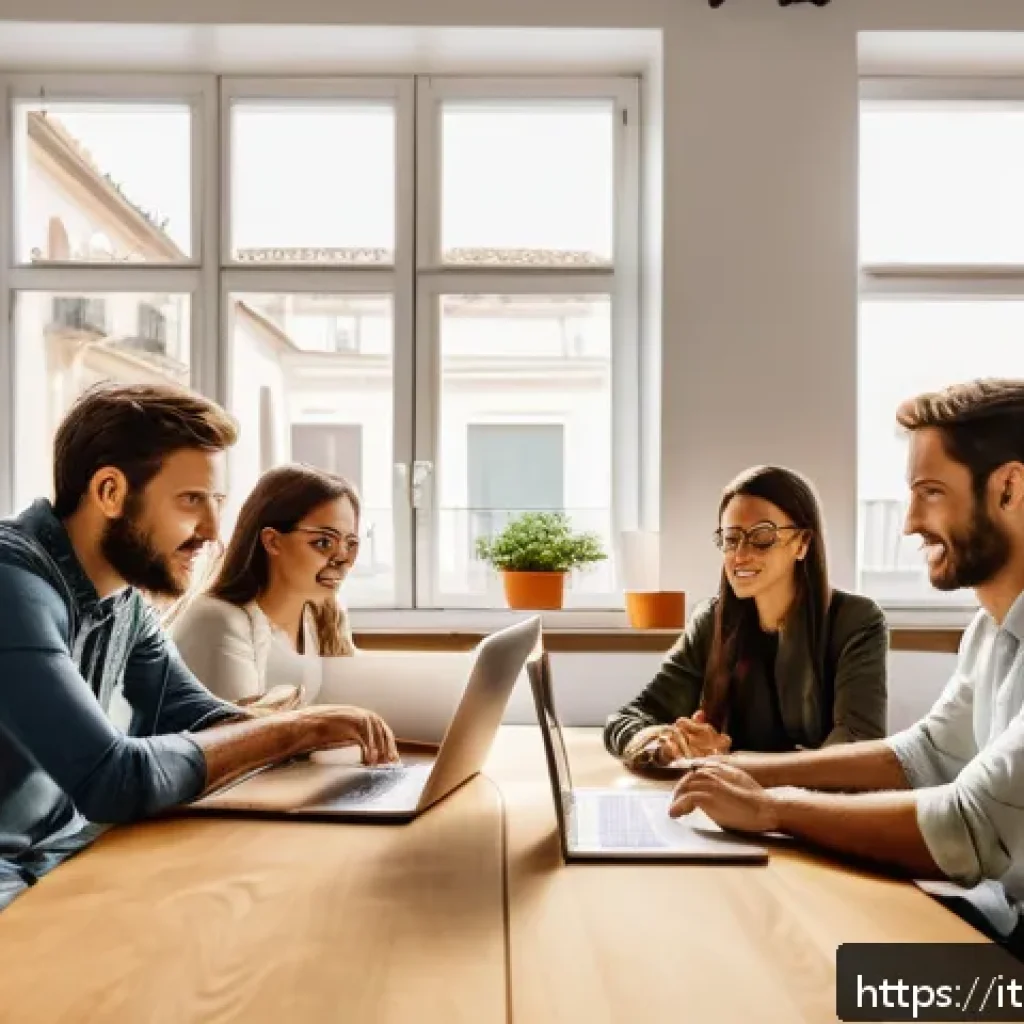 스토리텔러와 직무의 융합 사례 - A vibrant digital marketing office scene in Italy, featuring a diverse team of young professionals b...