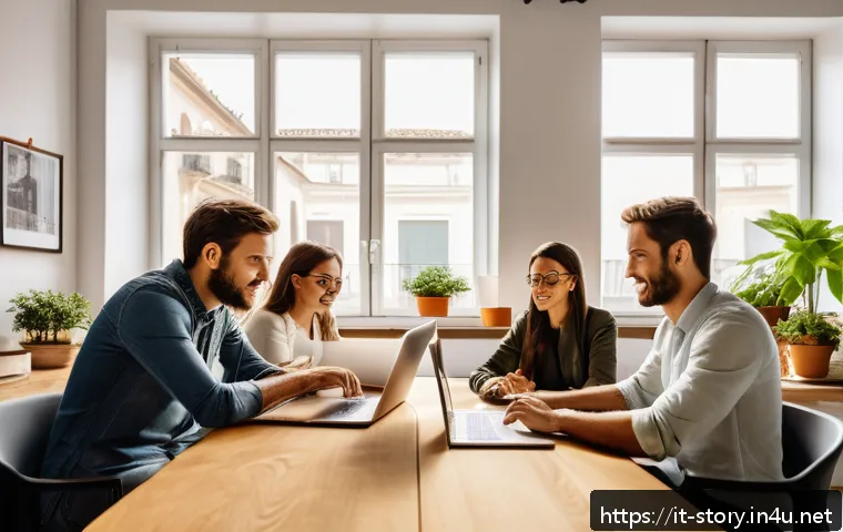 스토리텔러와 직무의 융합 사례 - A vibrant digital marketing office scene in Italy, featuring a diverse team of young professionals b...