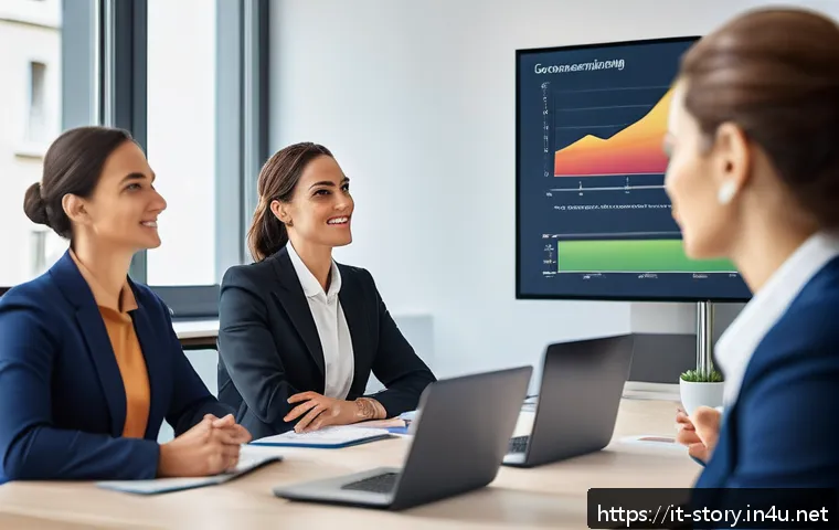 스토리텔러 자격증과 관련된 해외 사례 - A professional business setting showing a confident female leader in her 30s giving a presentation t...
