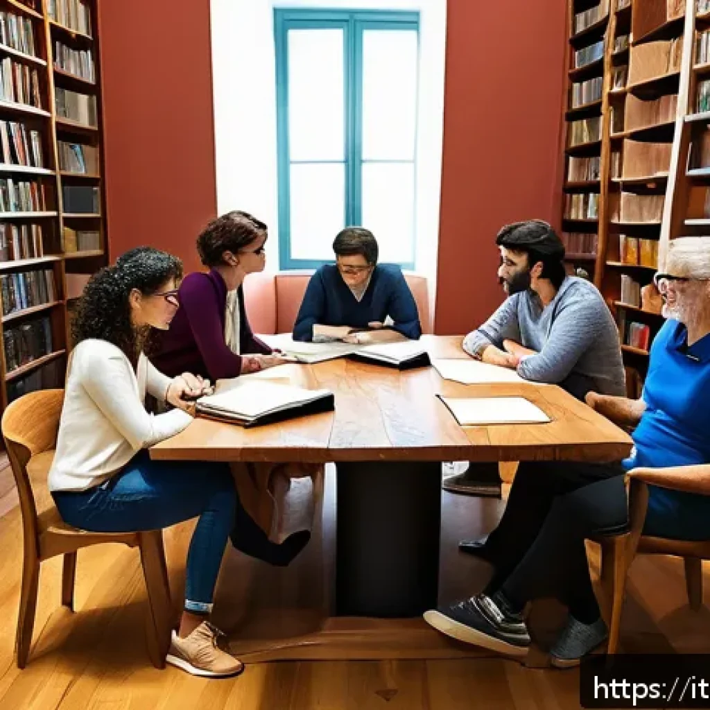 스토리텔러 관련 학습 자료와 추천 도서 - A cozy creative writing workshop scene set in a modern Italian library room, with diverse adult part...