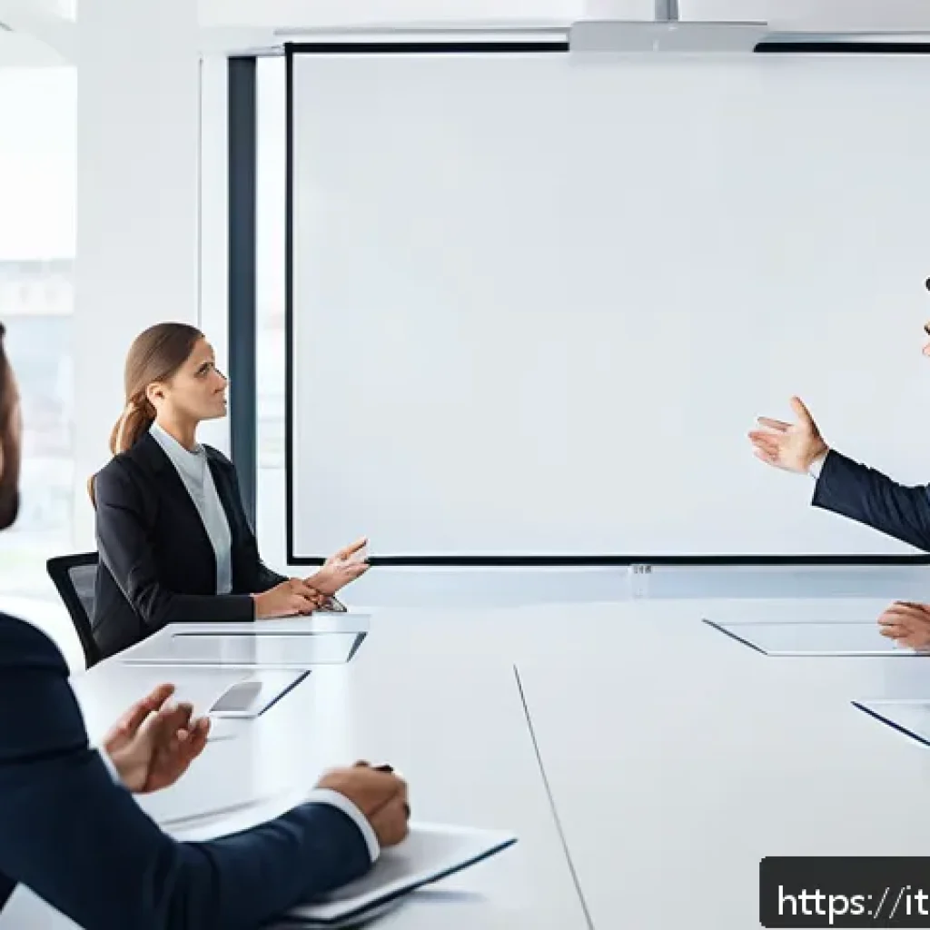 스토리텔러로서 리더십 발휘하기 - A professional Italian corporate leader giving an engaging presentation in a modern office setting, ...