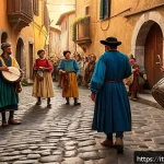 Home 18 스토리텔러와 문학 작품의 연결성 - A richly detailed scene of an Italian medieval village during a festival, capturing local traditions...