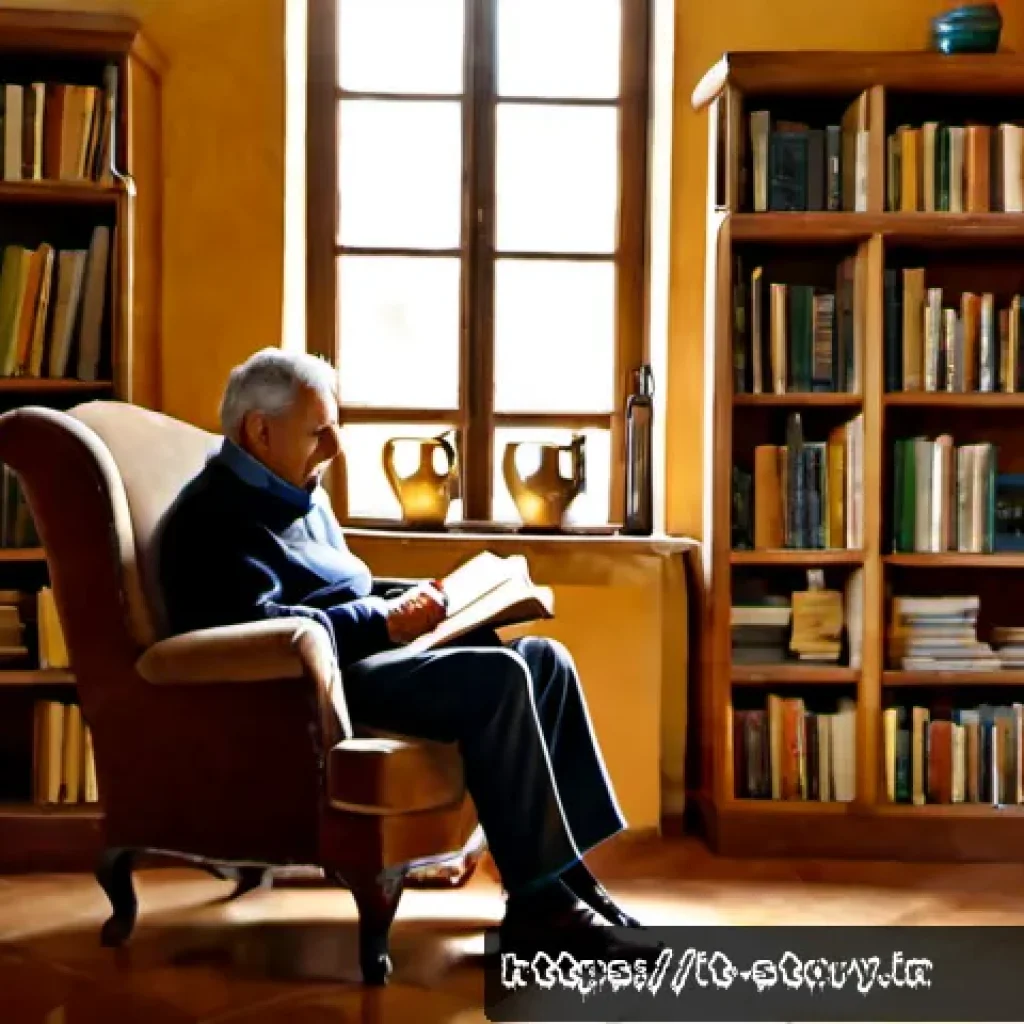 스토리텔러와 퍼포먼스 스토리텔링의 차이 - Photorealistic intimate Italian library scene, a single storyteller seated in a worn velvet armchair...