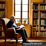 스토리텔러와 퍼포먼스 스토리텔링의 차이 - Photorealistic intimate Italian library scene, a single storyteller seated in a worn velvet armchair...
