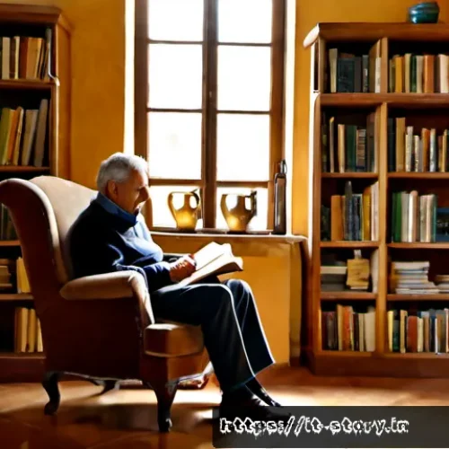 Home 17 스토리텔러와 퍼포먼스 스토리텔링의 차이 - Photorealistic intimate Italian library scene, a single storyteller seated in a worn velvet armchair...