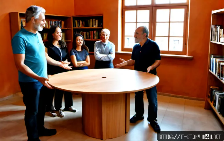 Home 31 스토리텔러가 이끌어낸 혁신적 사례 - Photorealistic editorial scene in a sunlit Italian community library, an expressive middle-aged stor...