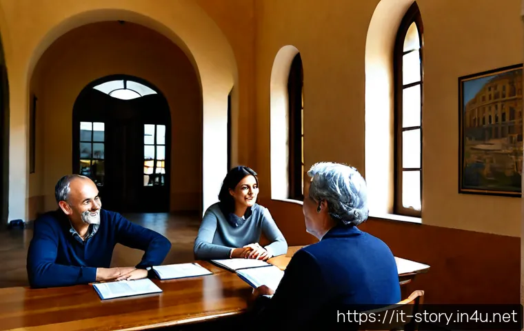 스토리텔러 자격증의 글로벌 인증 가능성 - Photorealistic Italian storyteller in a warm Rome cultural institute, confidently presenting an illu...