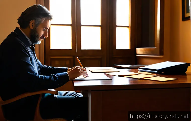 스토리텔러 실무 스킬 업그레이드 - Photorealistic Italian storyteller refining a narrative at a sunlit home office in Bologna, middle-a...